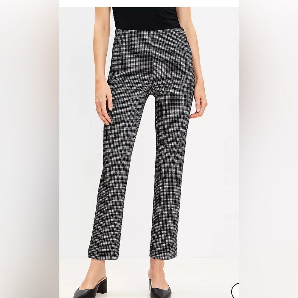 Loft Pull On Straight Pants Plaid Ponte Size medium